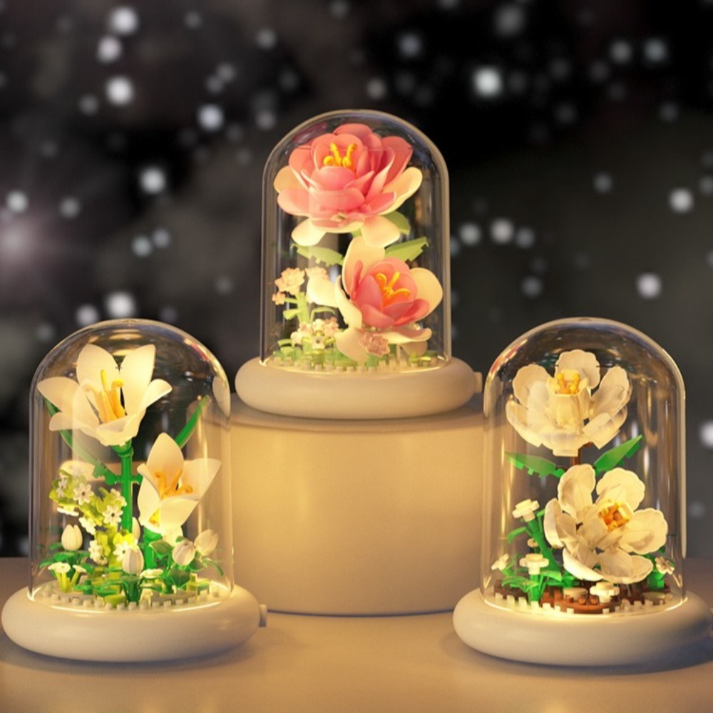 Bonsai Garden Decor - Flower Bouquet Building Blocks with Dust